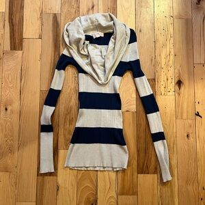 Pink Republic Navy and Cream Striped Cowl Neck Sweater